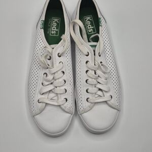 Keds White Perforated Leather Lace-Up Sneakers